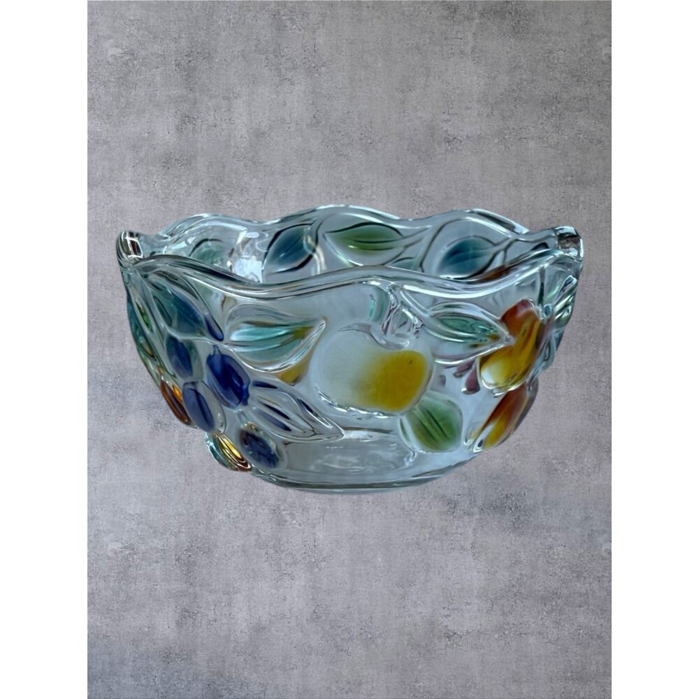 VTG Mikasa Garden Harvest Glass Fruit Bowl 5.25” Embossed 3D Fruit Germany